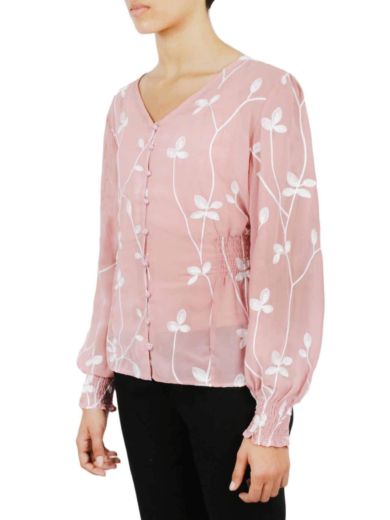  Floral V Button Down - Mink - Bonton