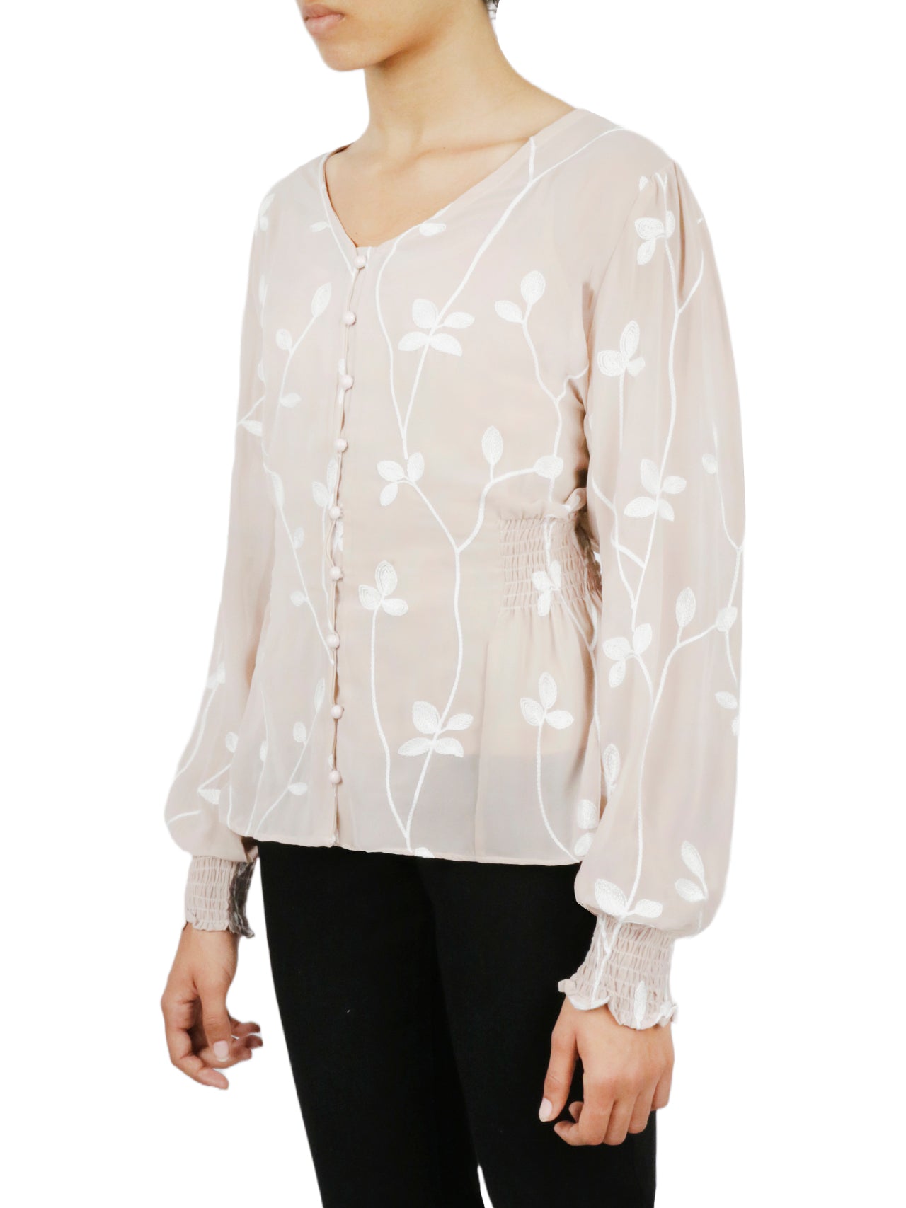  Floral V Button Down - Mink - Bonton