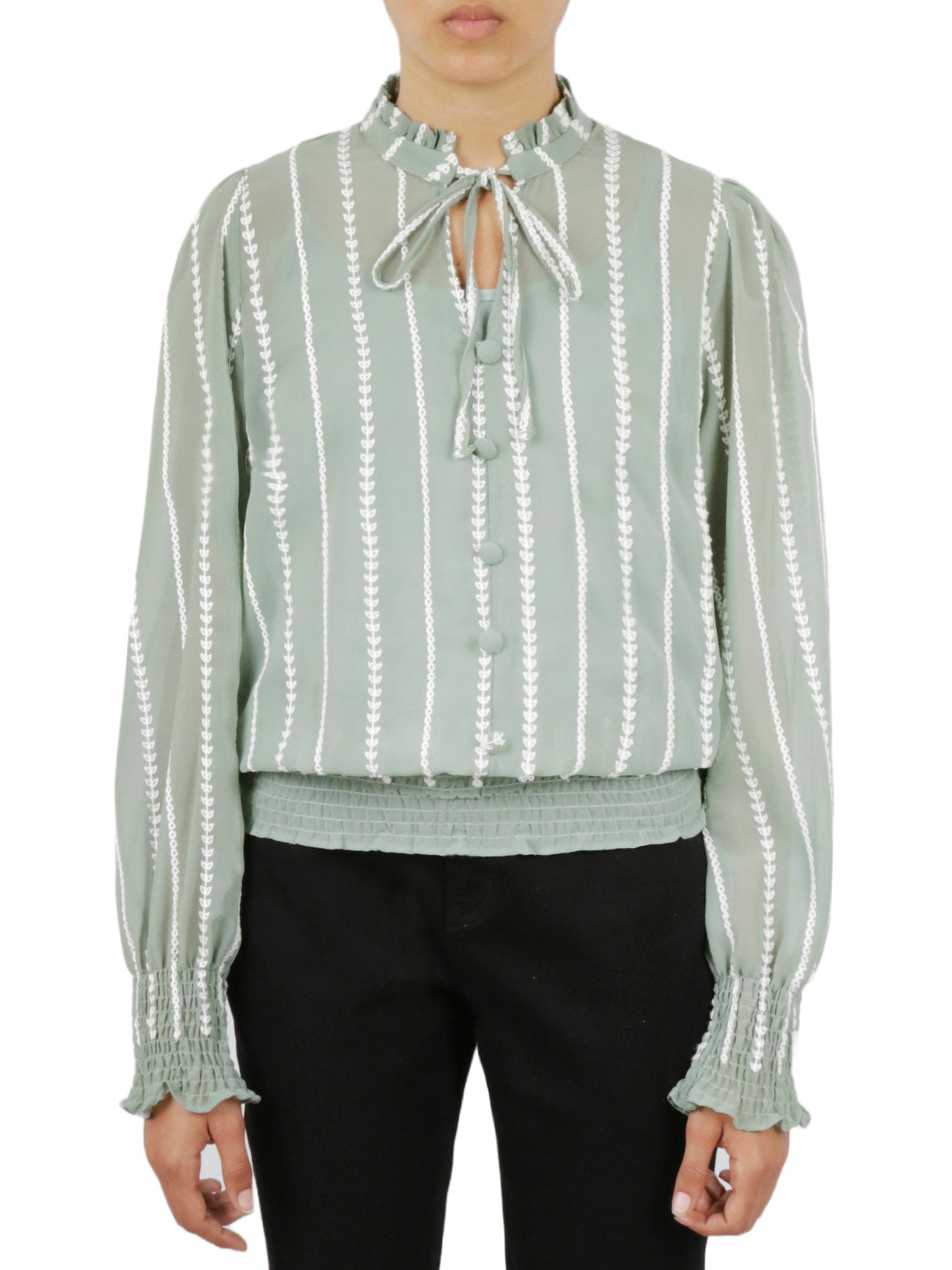  Embellished Tie Top Shirt - Mint - Bonton