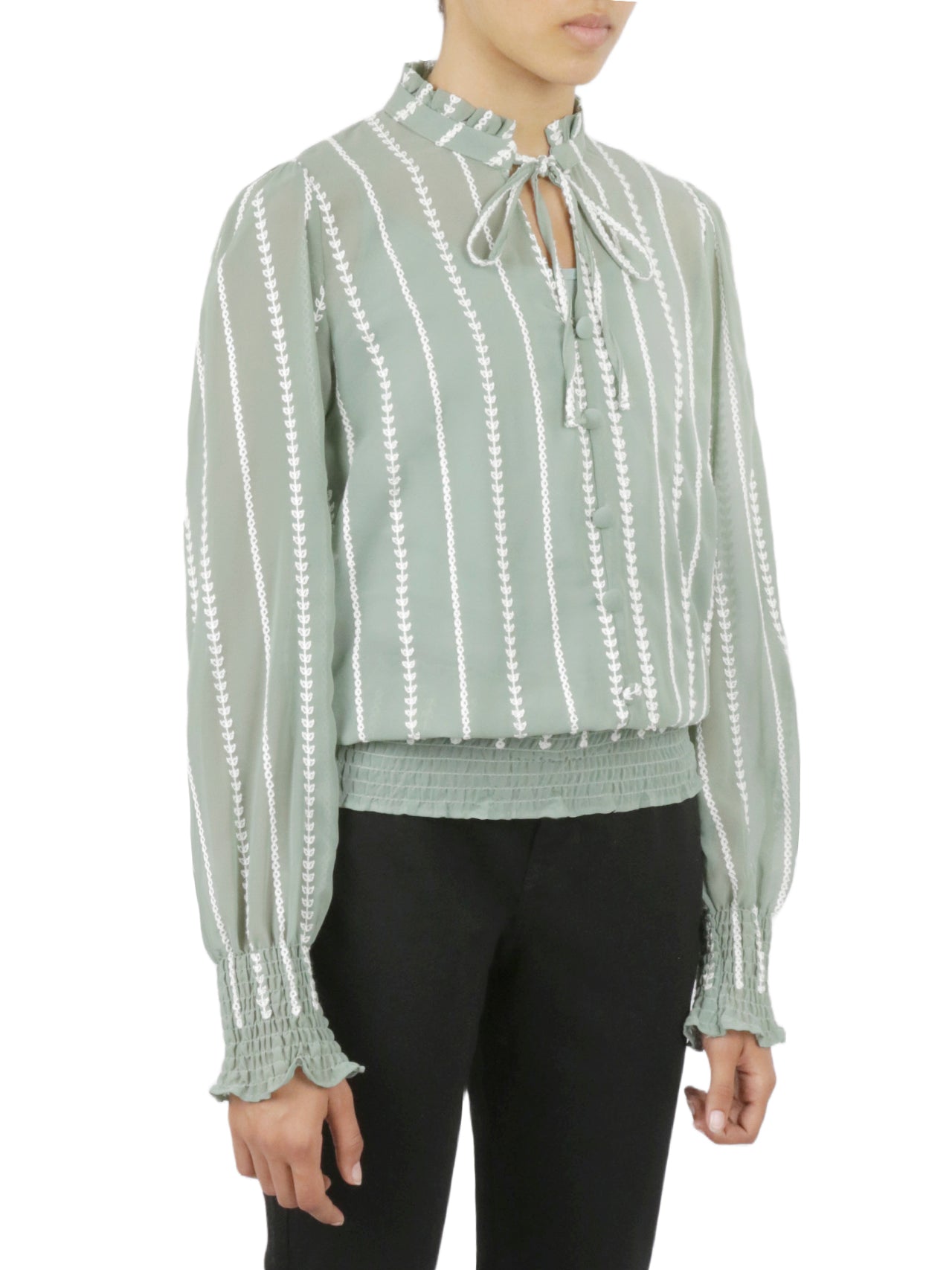  Embellished Tie Top Shirt - Mint - Bonton