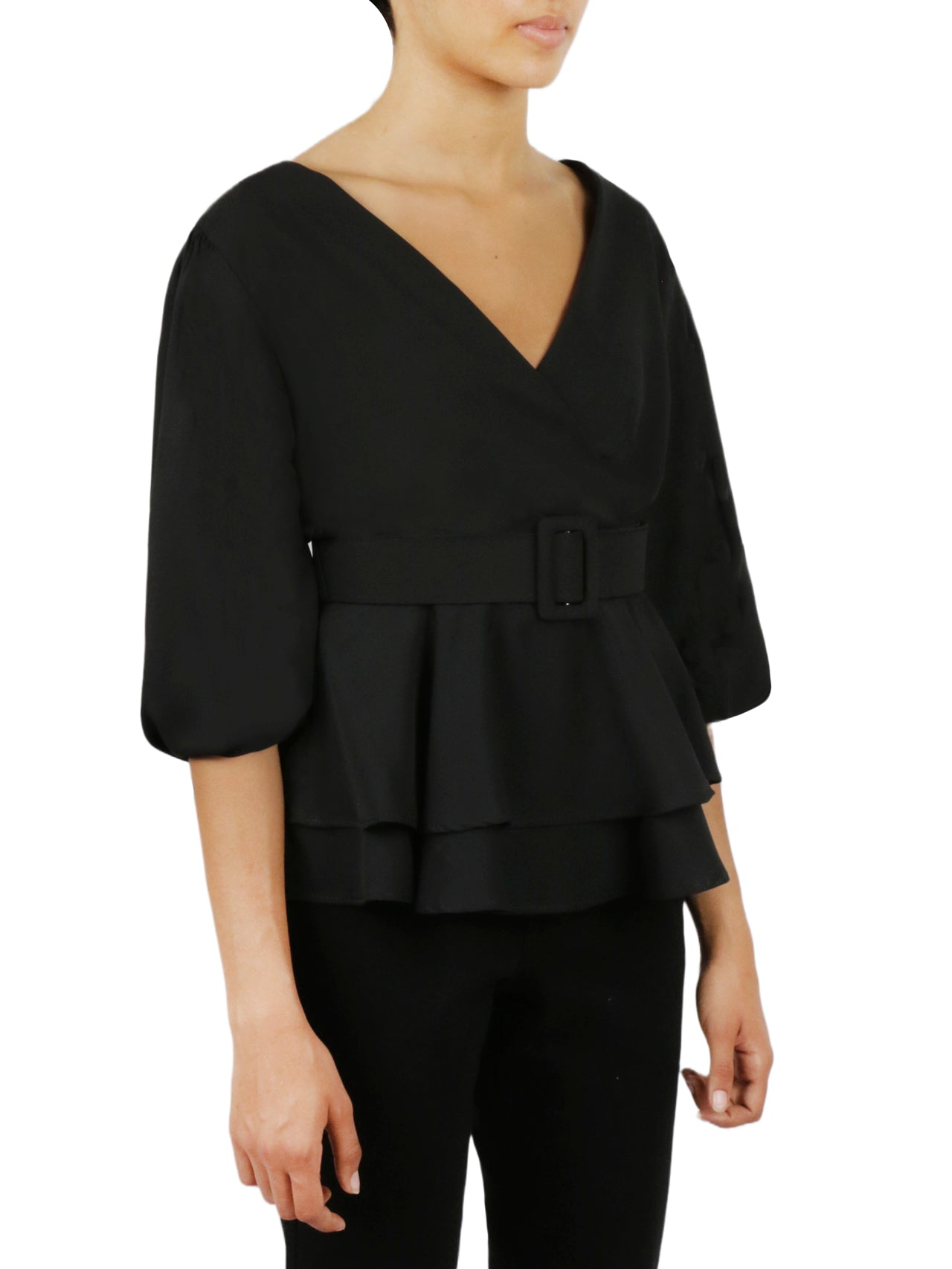  Belted Solid Top - Black - Bonton