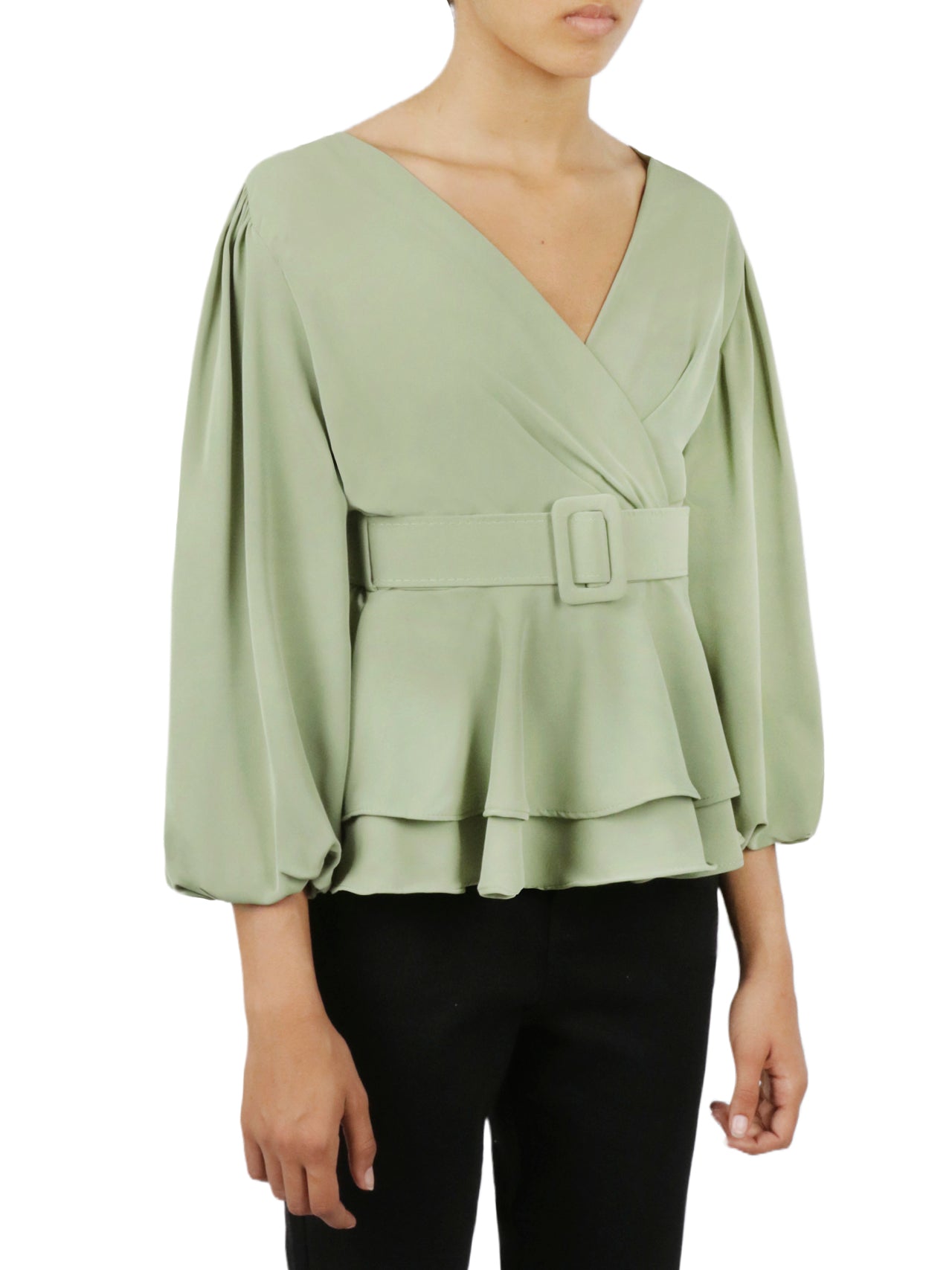  Belted Solid Top - Khaki - Bonton