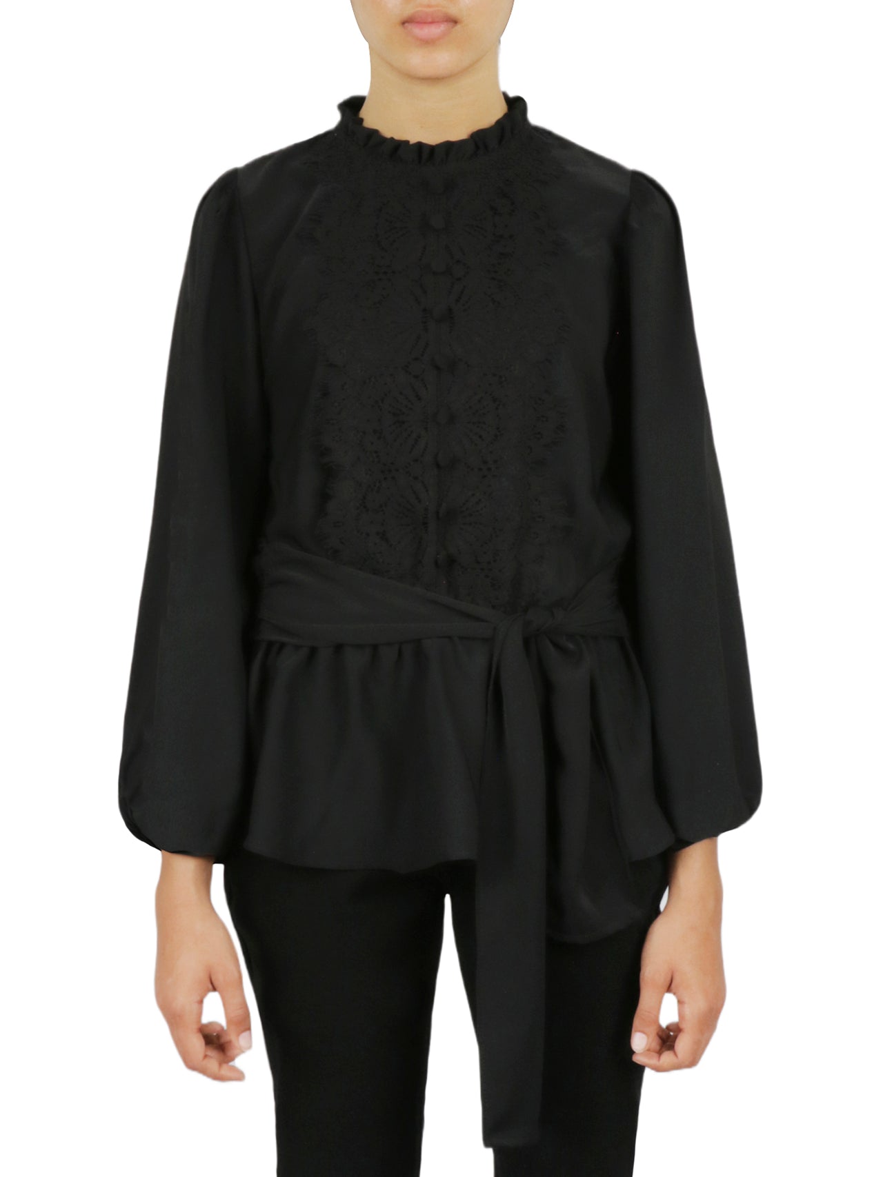  Embellished Crochet Shirt - Black - Bonton