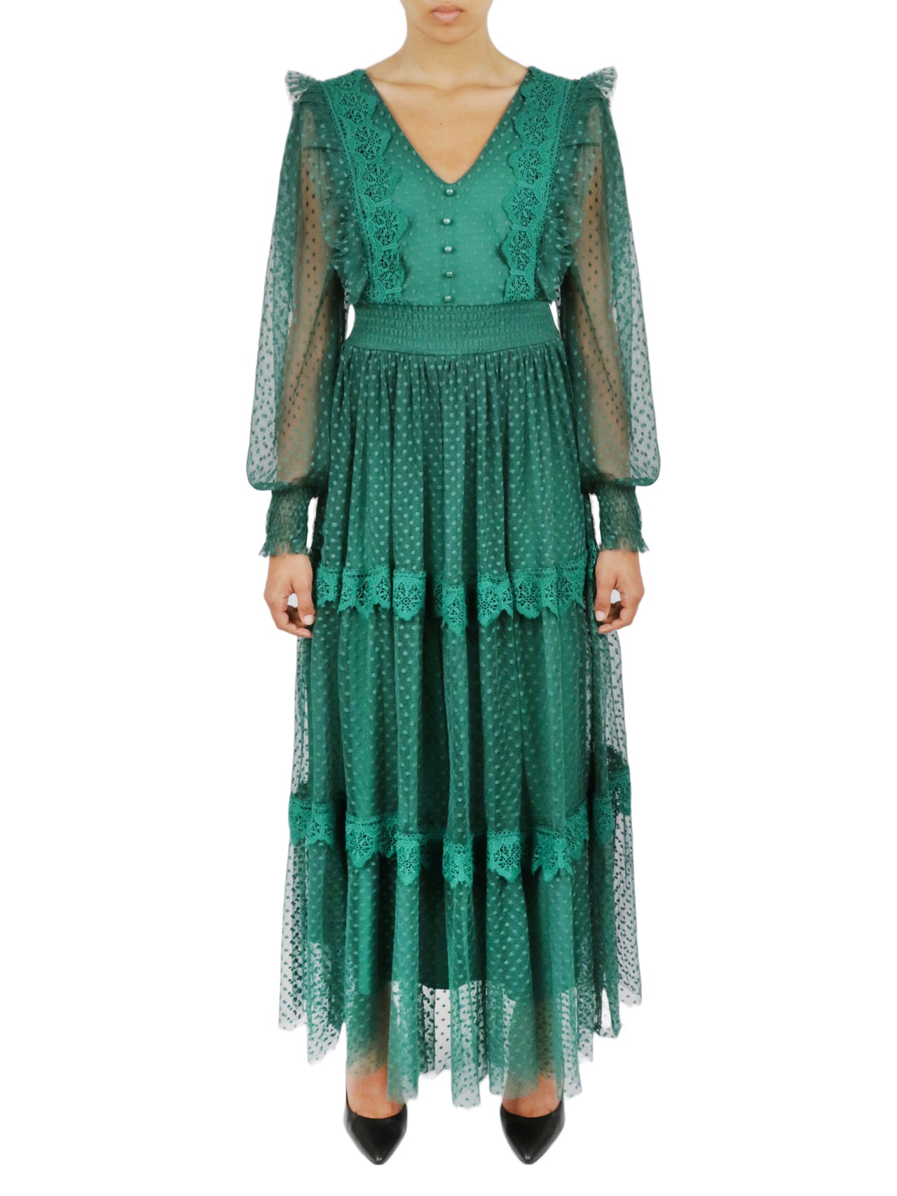  Miss Selen Belted Lace Dress - Brown - Bonton