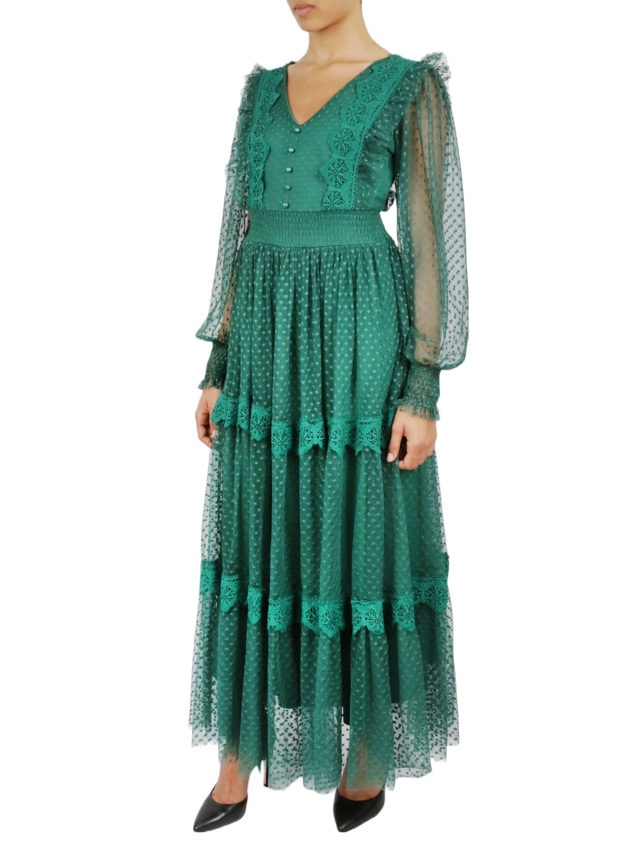  Miss Selen Belted Lace Dress - Emerald - Bonton