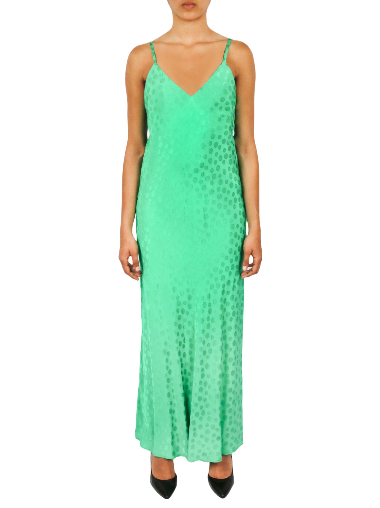 Cream & Rouge Tonal Patterned Charmeuse Dress - Green Bonton Cream & Rouge Tonal Patterned Charmeuse Dress - Green Bonton
