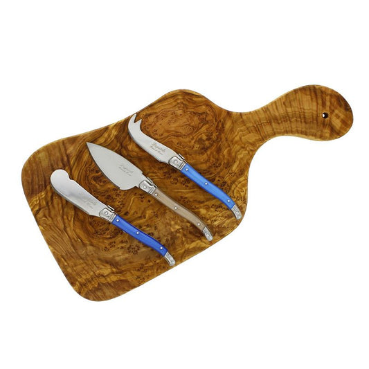 Laguiole Cheese Knife and Olive Wood Cheese Board Set