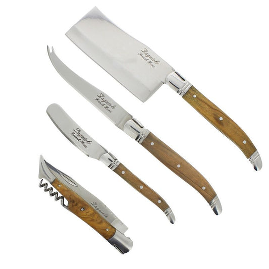 Laguiole Connoisseur Olive Wood Cheese Knife & Wine Opener Set