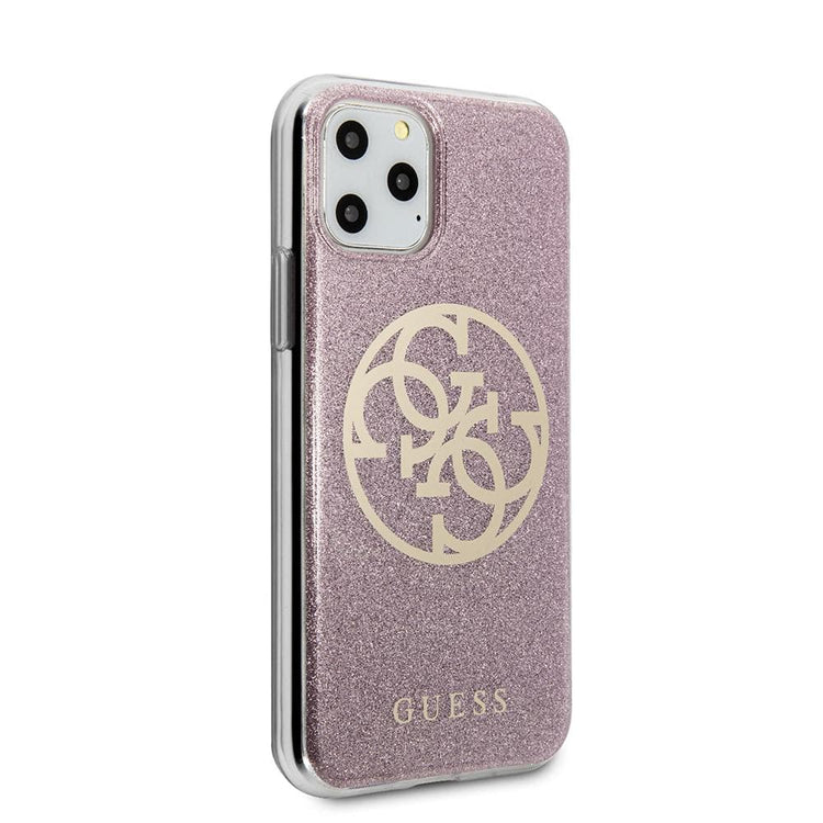 iPhone 11 Pro - Hard Case Pink Glitter With Circle Logo - Guess