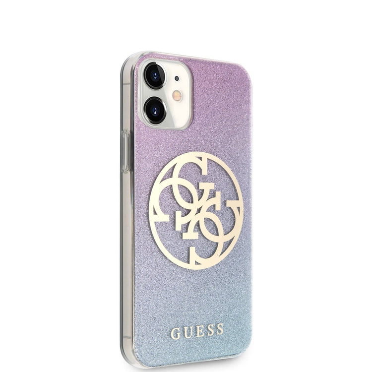 iPhone 12 mini - Hard Case Blue Glitter With Circle Logo - Guess