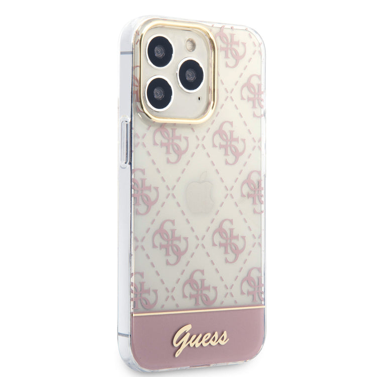 iPhone 14 Plus - PC/TPU Pink Iml Case Electroplated 4G Pattern Bottom Stripe Script Logo - Guess