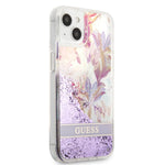 iPhone 14 Plus - PC/TPU Purple Liquid Glitter Case Flower Pattern - Guess