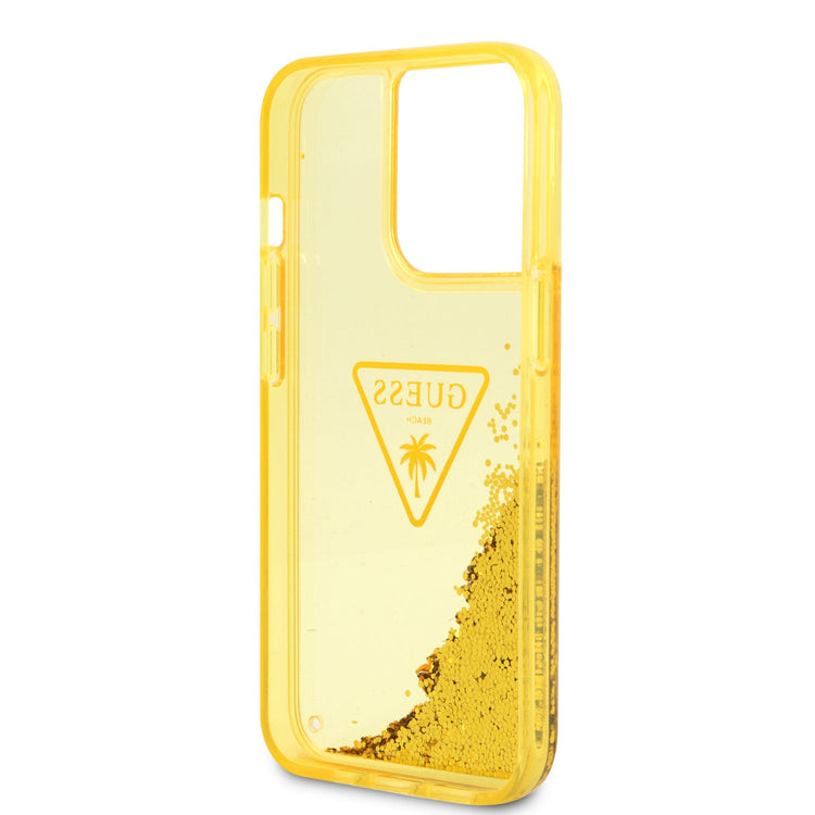 iPhone 14 Pro Max - PC/TPU Yellow Liquid Glitter Case Translucent Triangle Logo - Guess
