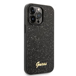 iPhone 14 Pro - PC/TPU Black Glitter Flakes Case Script Metal Logo - Guess2