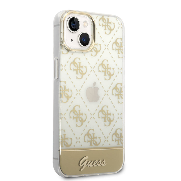 iPhone 14 Plus - PC/TPU Gold Iml Case Electroplated 4G Pattern Bottom Stripe Script Logo - Guess