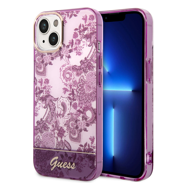 iPhone 14 Plus - PC/TPU Fuschia Iml Case Double Layer Electroplated Camera Outline Toile De Jouy - Guess2
