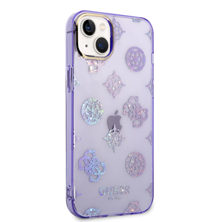 iPhone 14 Plus - PC/TPU Purple Iml Case Electroplated Camera Outline Peony Glitter - Guess