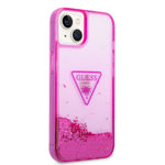 iPhone 14 Plus - PC/TPU Fuschia Liquid Glitter Case Translucent Triangle Logo - Guess