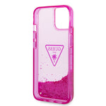 iPhone 14 Plus - PC/TPU Fuschia Liquid Glitter Case Translucent Triangle Logo - Guess