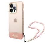 iPhone 14 Pro Max - PC/TPU Pink Iml Case Double Layer Electroplated Camera Outline Translucent With Strap - Guess