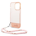 iPhone 14 Pro Max - PC/TPU Pink Iml Case Double Layer Electroplated Camera Outline Translucent With Strap - Guess