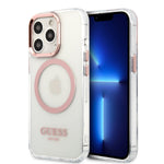 iPhone 13 Pro - PC/TPU Pink Magsafe with Metal Outline - Guess