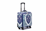 Fashion Porcelain Blue Carry-on Rolling Upright Suitcase with Four 360 Degree Wheels
