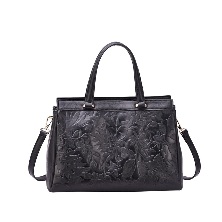 Salome 3D Embossed Floral Satchel with Three Compartments BONTON