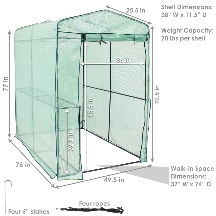 Portable Growing Rack Petite Deluxe Mini Walk-In Greenhouse with Roll-Up Door - 1 Shelf - Green