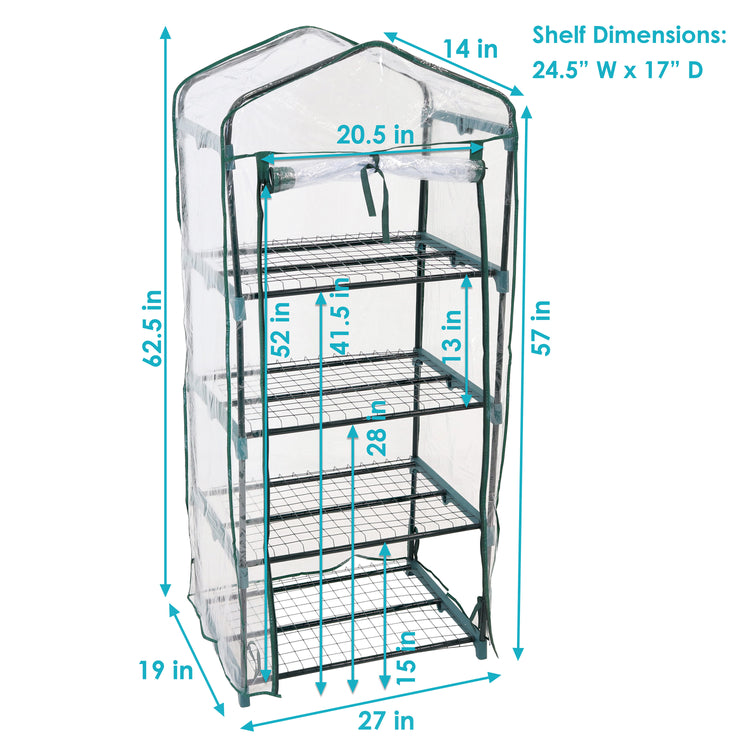 Portable Growing Rack 4-Tier Greenhouse with Roll-Up Door - 4 Shelves - Clear