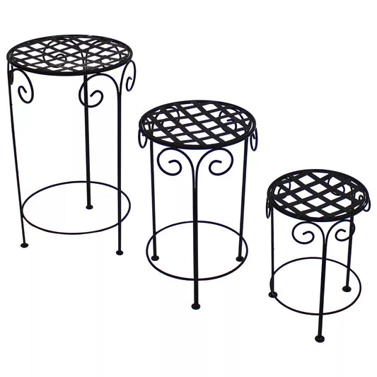 Indoor/Iron Metal Potted Flower Plant Stand with Scroll Design - 24" - 3 Piece Set
