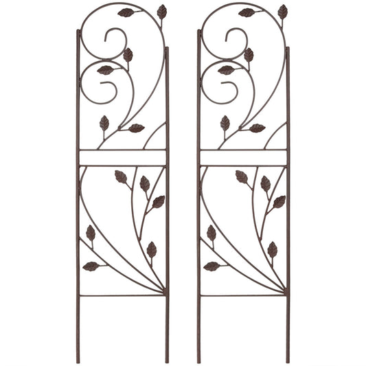 Metal Wire Rustic Plant Design Garden Trellis for Climbing Flowers and Vines - 32" H - Brown - 2-Pack
