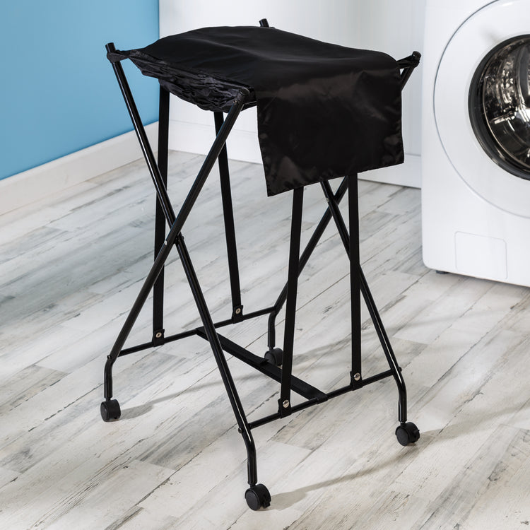 Single Bounce Back Hamper, No Bend Laundry Basket on Wheels with Lid