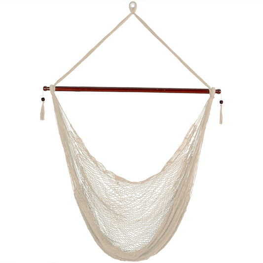 Cabo Style Extra Large Hanging Rope Hammock Chair Swing with Spreader Bar - 360 lb Capacity - Cream