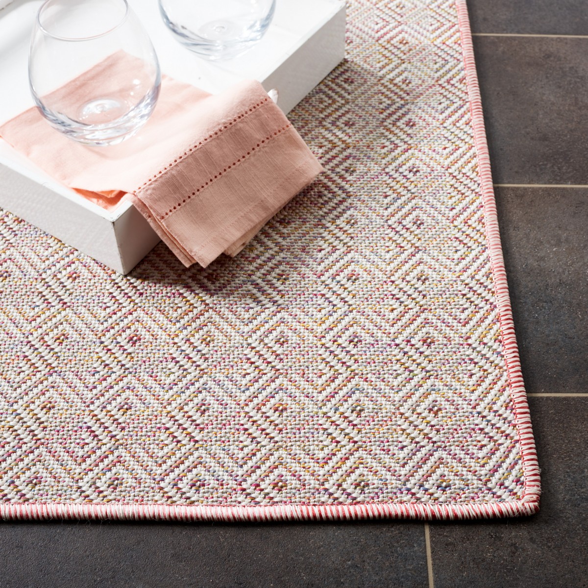  Safavieh Hampton 230 Indoor / Outdoor Rug - Light Pink / Multi - Bonton