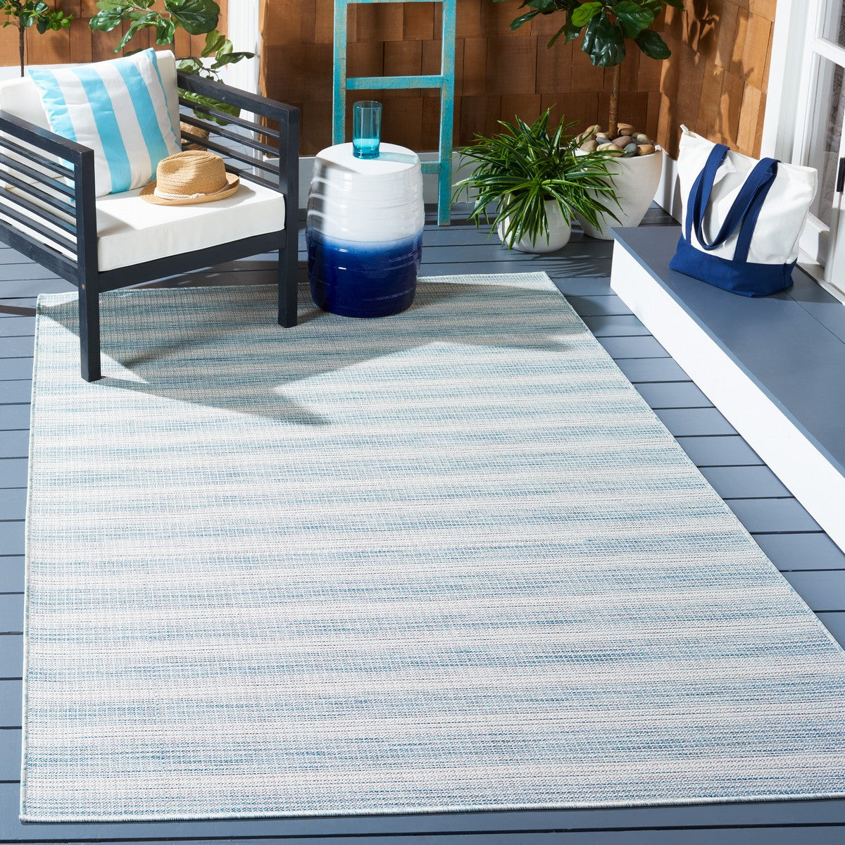  Safavieh Hampton 231 Indoor / Outdoor Rug - Aqua / Ivory - Bonton