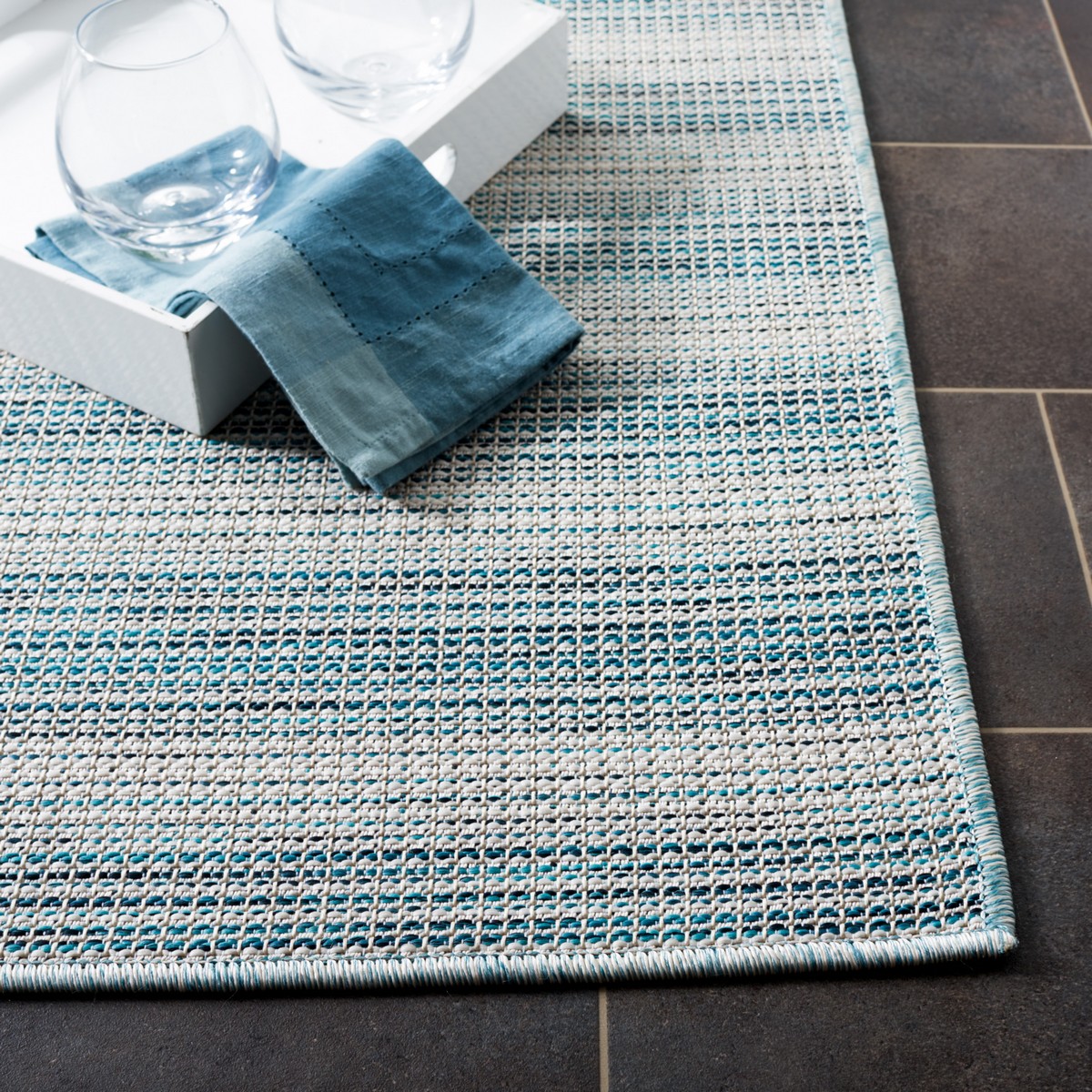  Safavieh Hampton 231 Indoor / Outdoor Rug - Aqua Ivory / Multi - Bonton