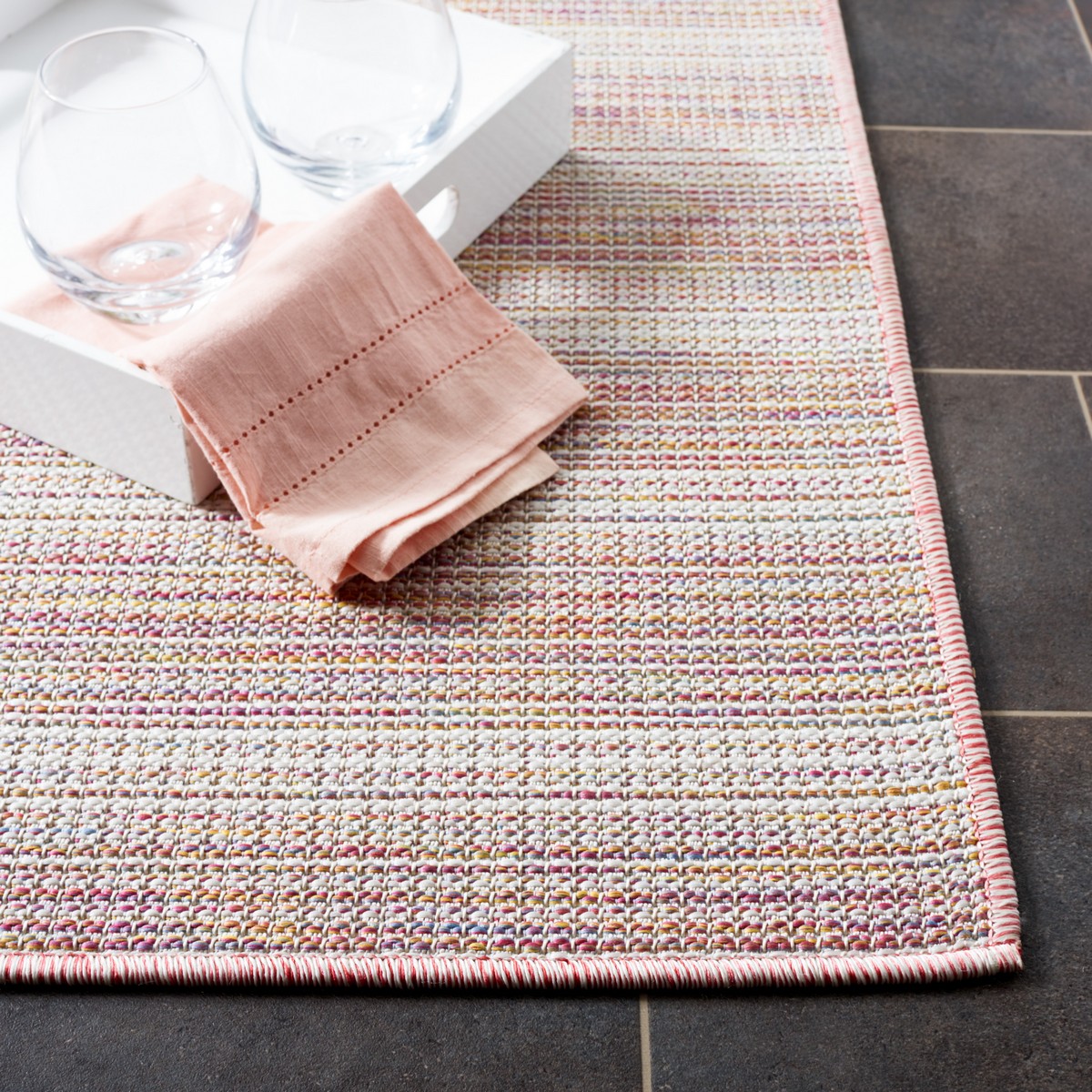  Safavieh Hampton 231 Indoor / Outdoor Rug - Pink Ivory / Multi - Bonton