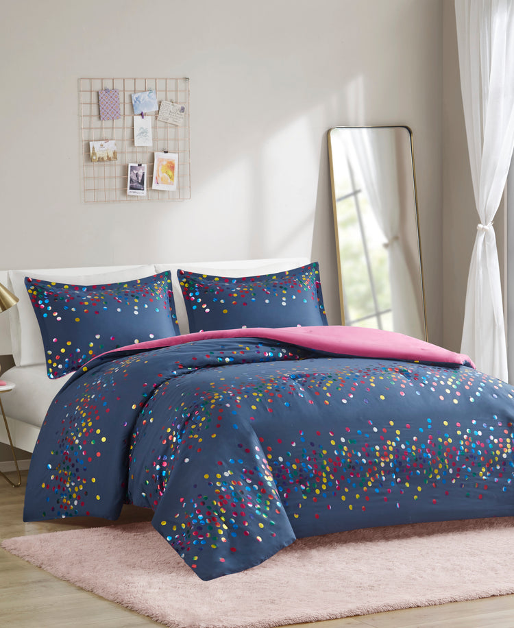 Thea Rainbow Iridescent Metallic Dot Comforter Set