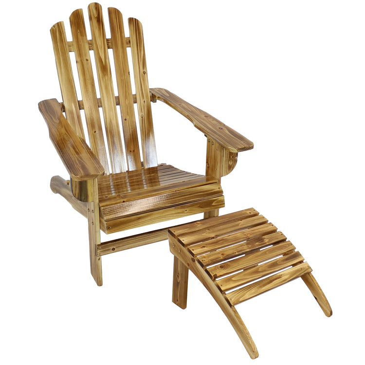 Natural Fir Wood Lounge Adirondack Chair and Ottoman 2 Piece Set