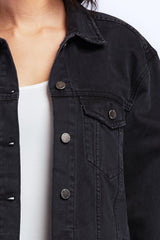 Jimmy Long Sleeve Denim Jacket Raw Hem Details, Side Pockets