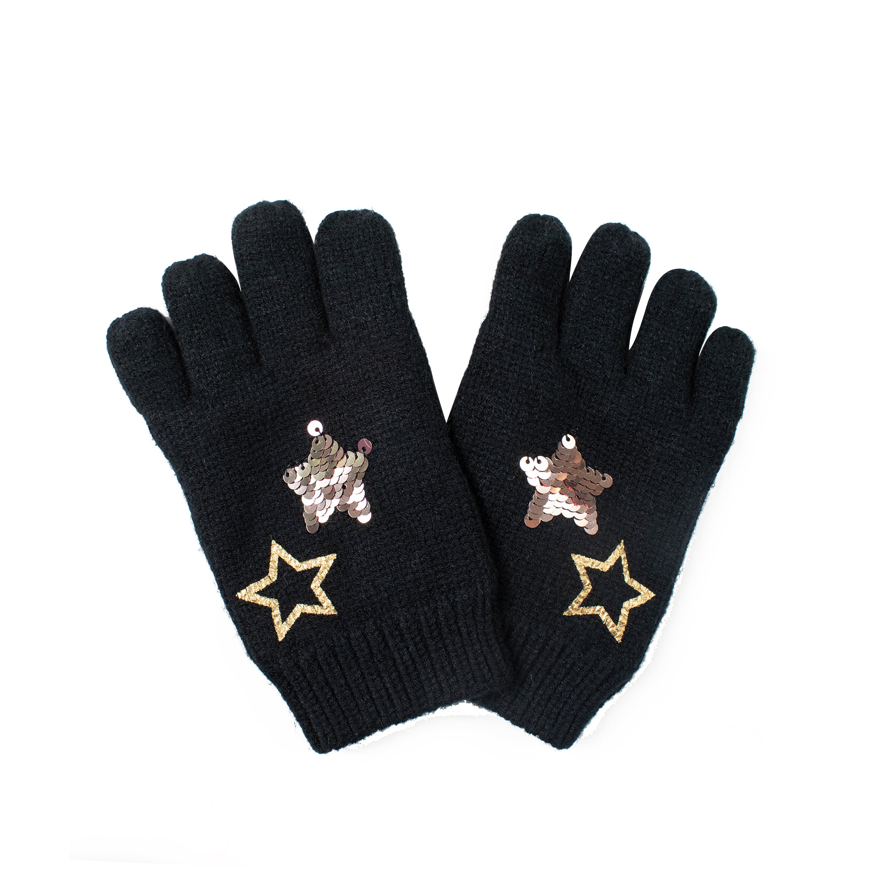  Star Foil and Flippy Sequin Knit Glove - Gray - Bonton