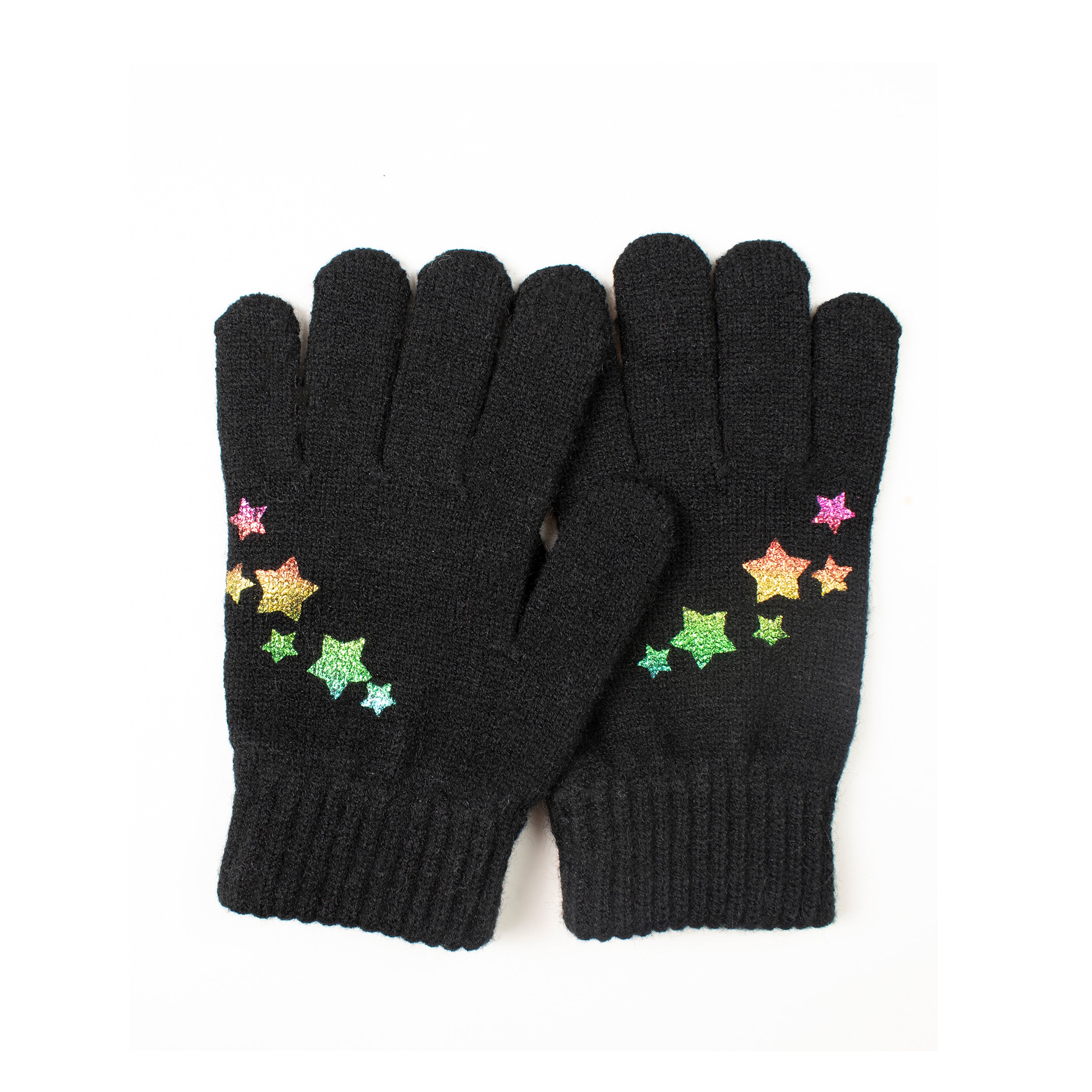  Foil Print Scattered Stars Knit Glove - Gray - Bonton