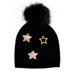 Flippy Sequin Faux Fur Pom Beanie