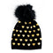 Mini Foil Print Heart Faux Fur Pom Beanie