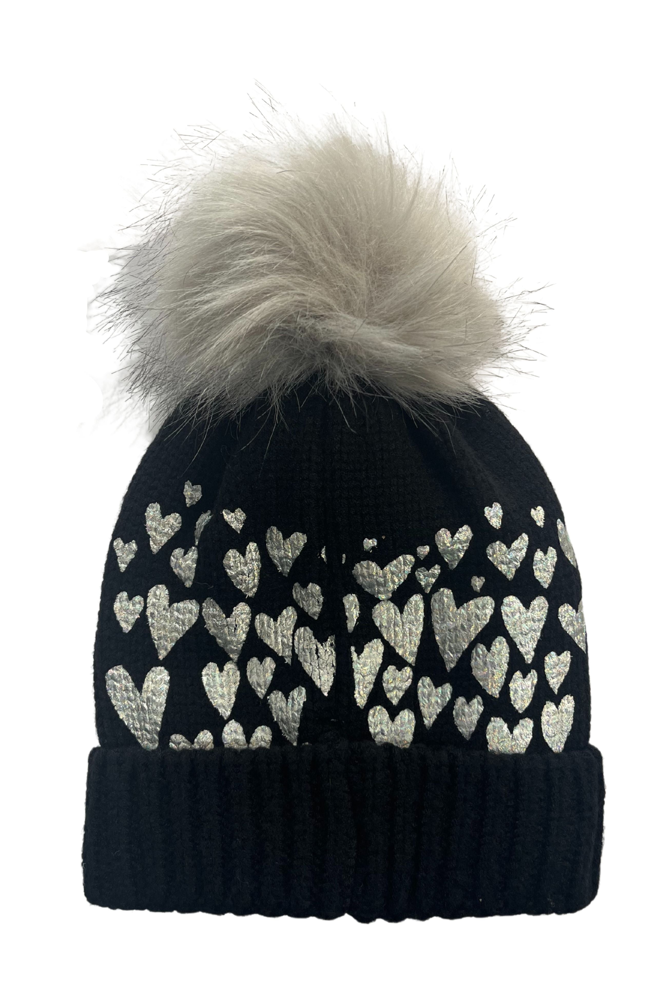  Heart Pom Beanie - Black - Bonton