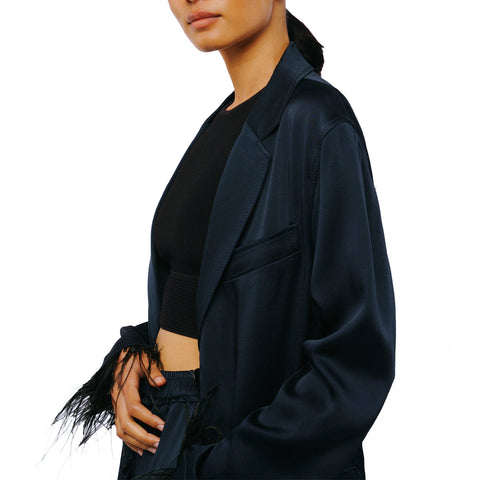 Giada Feather Trimmed Satin Jacket