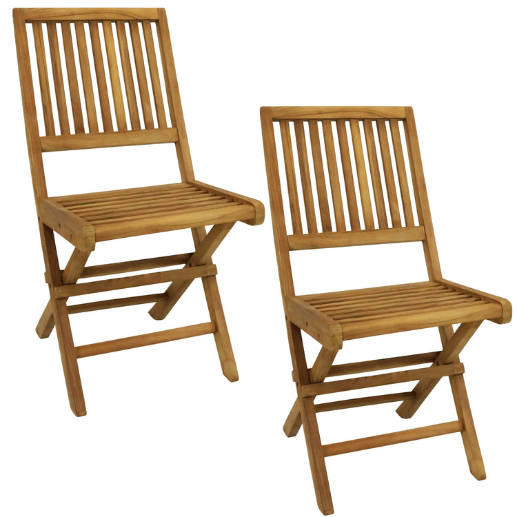 Solid Teak Wood with Light Stained Finish Nantasket Folding Dining Chair - Light Brown Pack of 2
