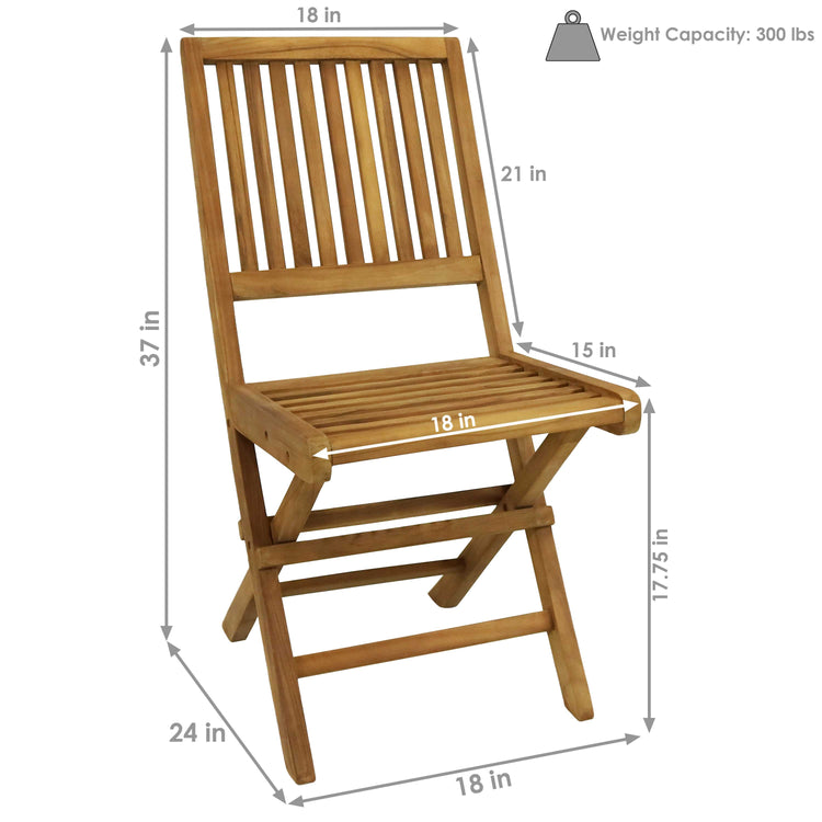 Solid Teak Wood with Light Stained Finish Nantasket Folding Dining Chair - Light Brown Pack of 2