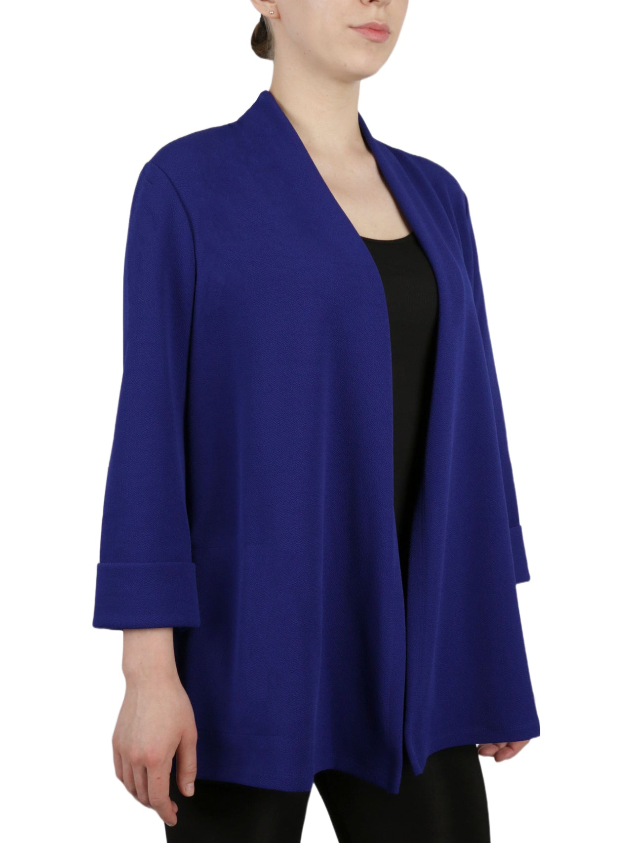  Kasper Cardigan With Sideseam Pocket Stretch Crosshatch Jacket - Royal Blue - Bonton